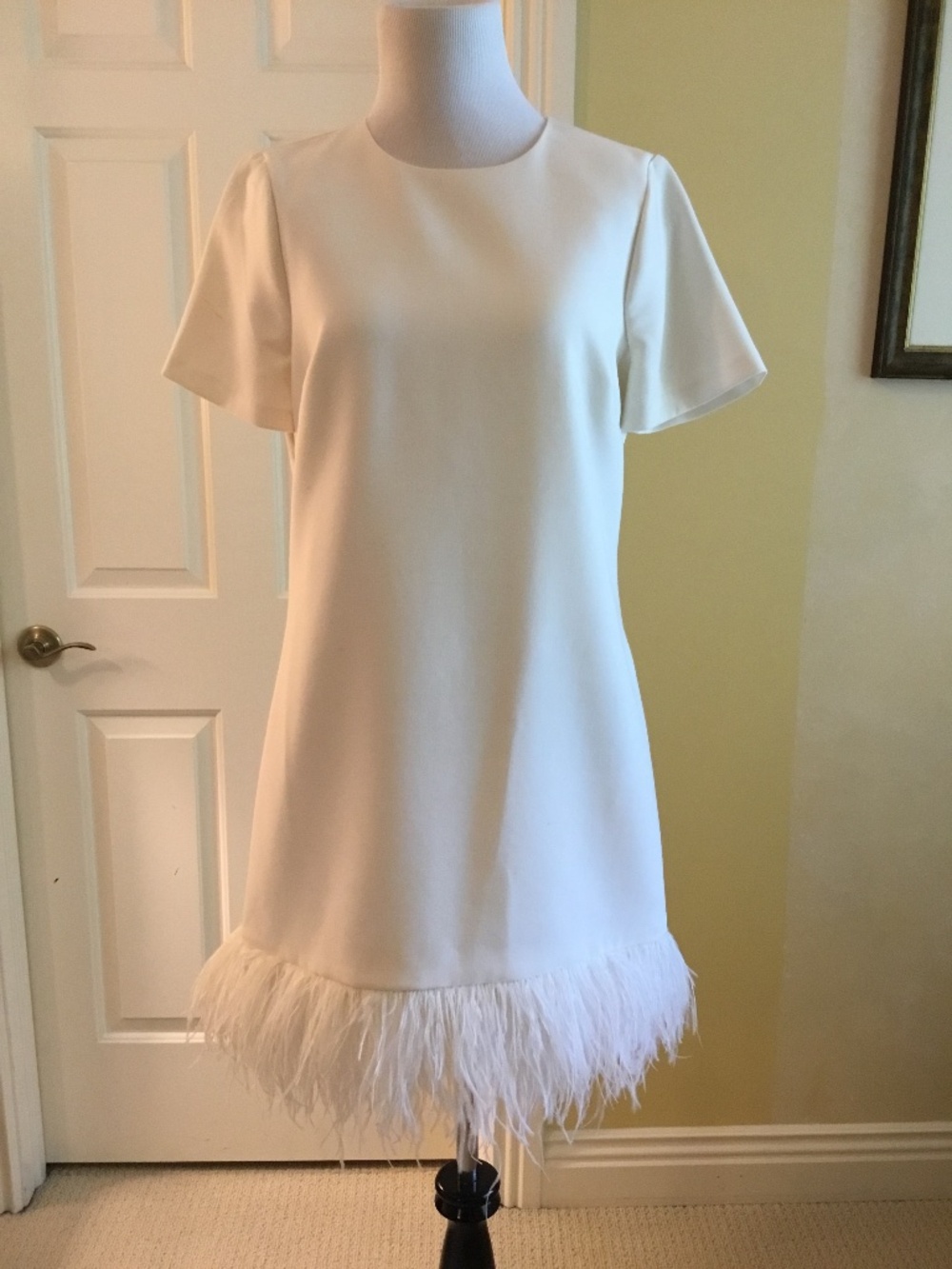 LIKELY Marullo Feather Hem Shift Dress – Soft White